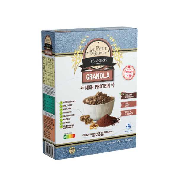 GRANOLA HIGH PROTEIN AND CHOCOLATE TSAKIRIS 500gr